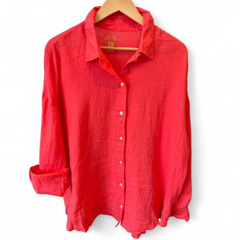 Lilly Pulitzer Stevey Relaxed Linen Button Down – XL – Mizner Red